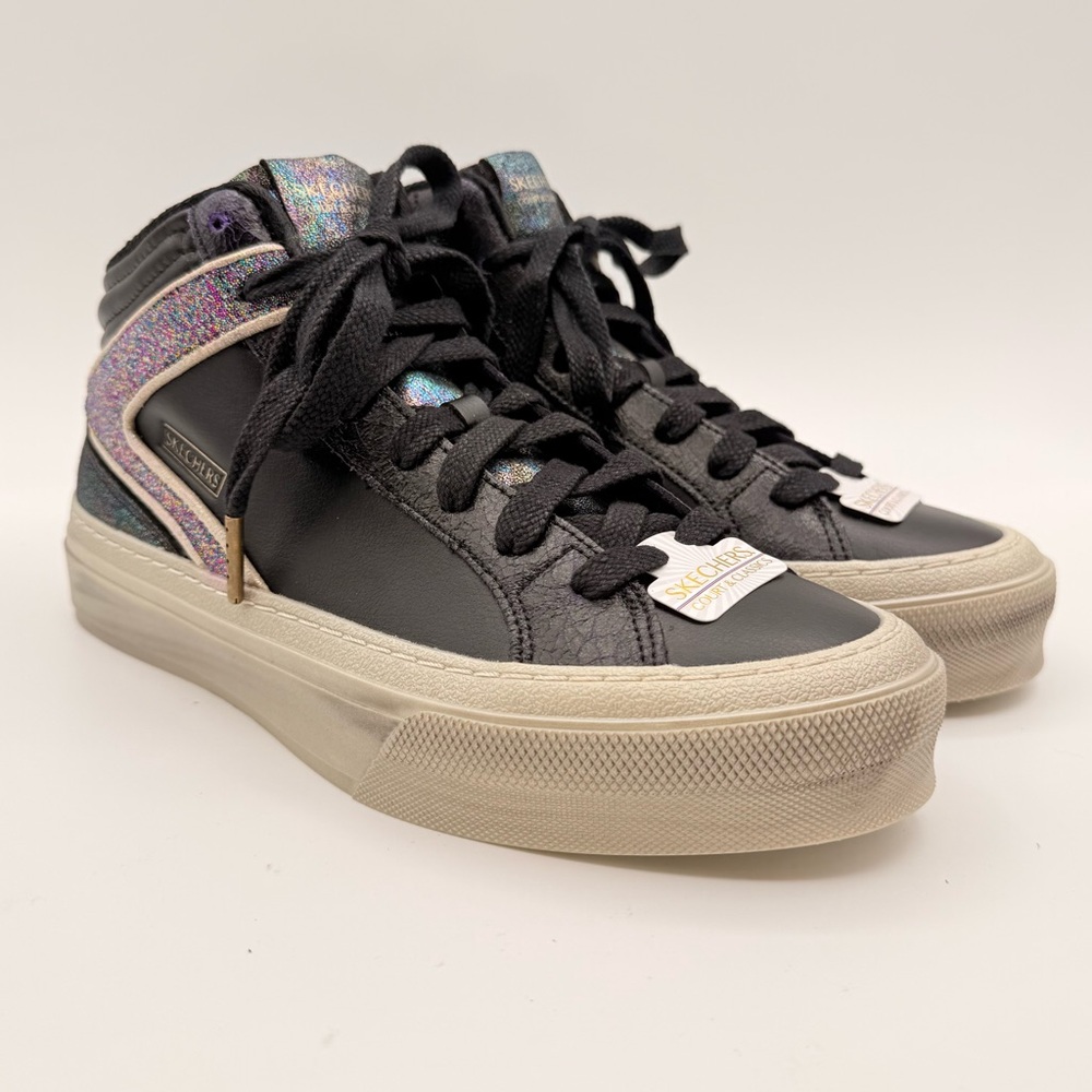 SKECHERS Street Uno Selene Glamour High-Top Sneakers Black Glitter Wms 8.5